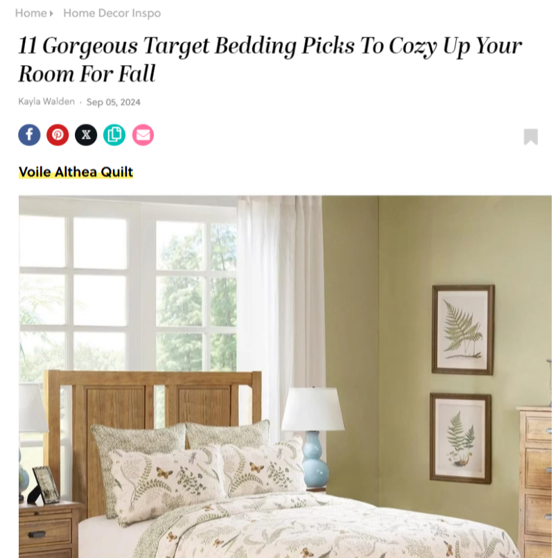 C&F Home's Althea Quilt Featured in Brit + Co. Round Up: 11 Gorgeous Target Bedding Picks