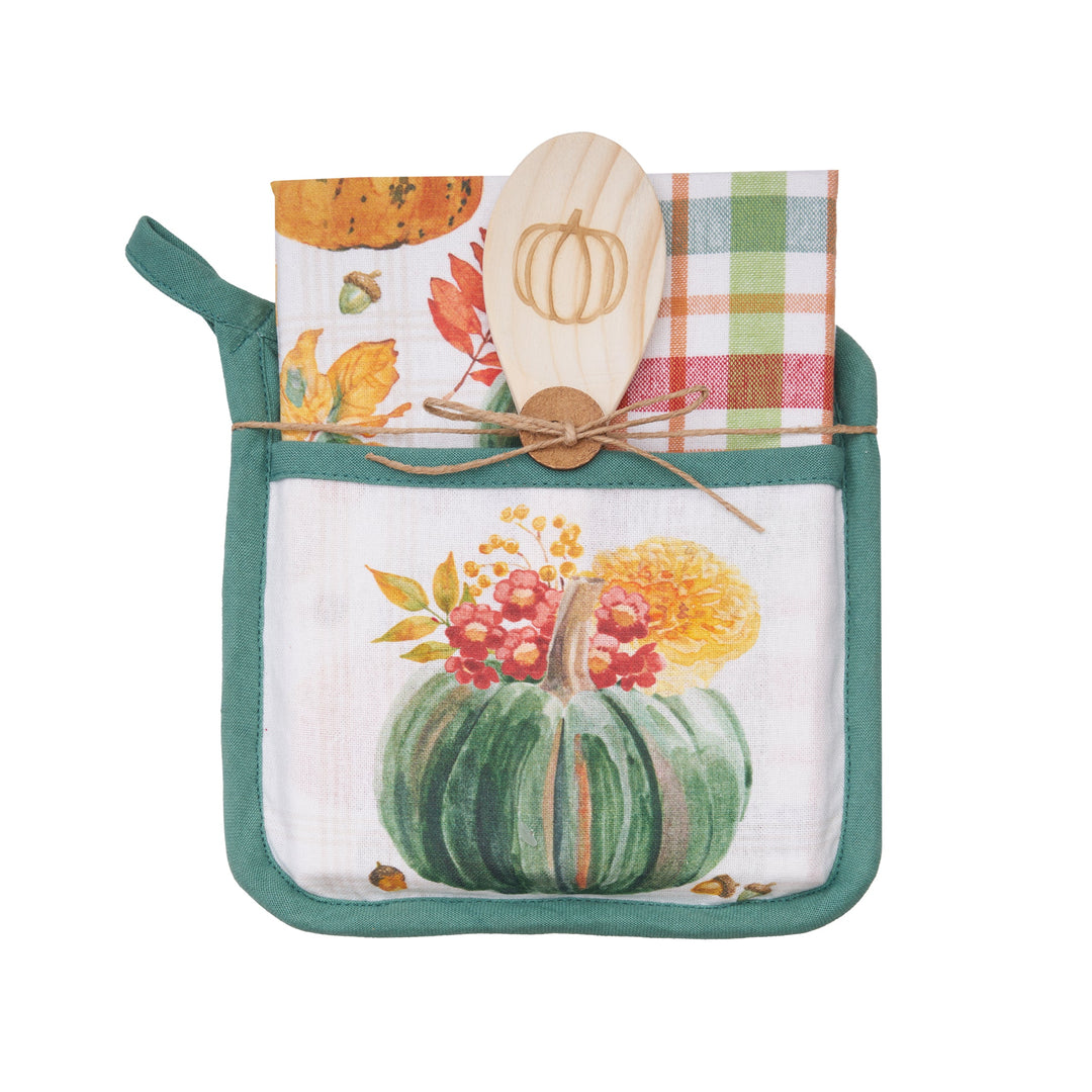 C&F Home's Teal Pumpkin Harvest Potholder Set featured in Gifts & Decorative Accessories Turn Over a New Leaf With These 28 Fall Finds