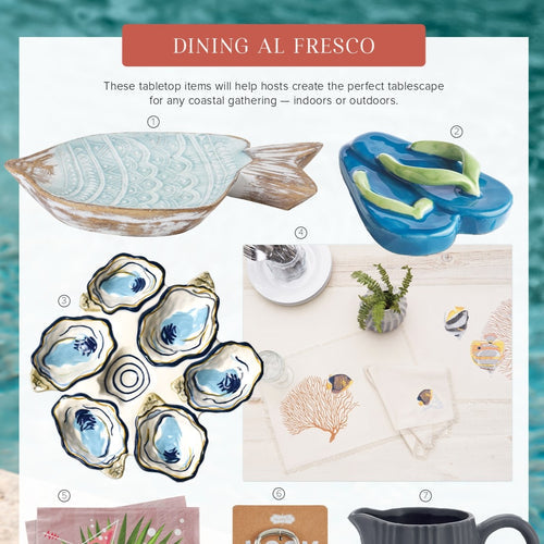 Rightside Design's Reef Table Linen Collection Featured in Gift Shop Plus Waterfront Living 2024 Trend Report: Dining Al Fresco
