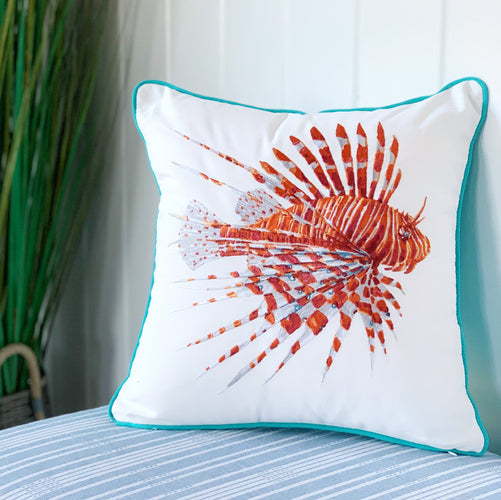 Rightside Design's Tropical Punch Lionfish Outdoor Pillow Featured in Seaside Retailer's Seaworthy Ideas