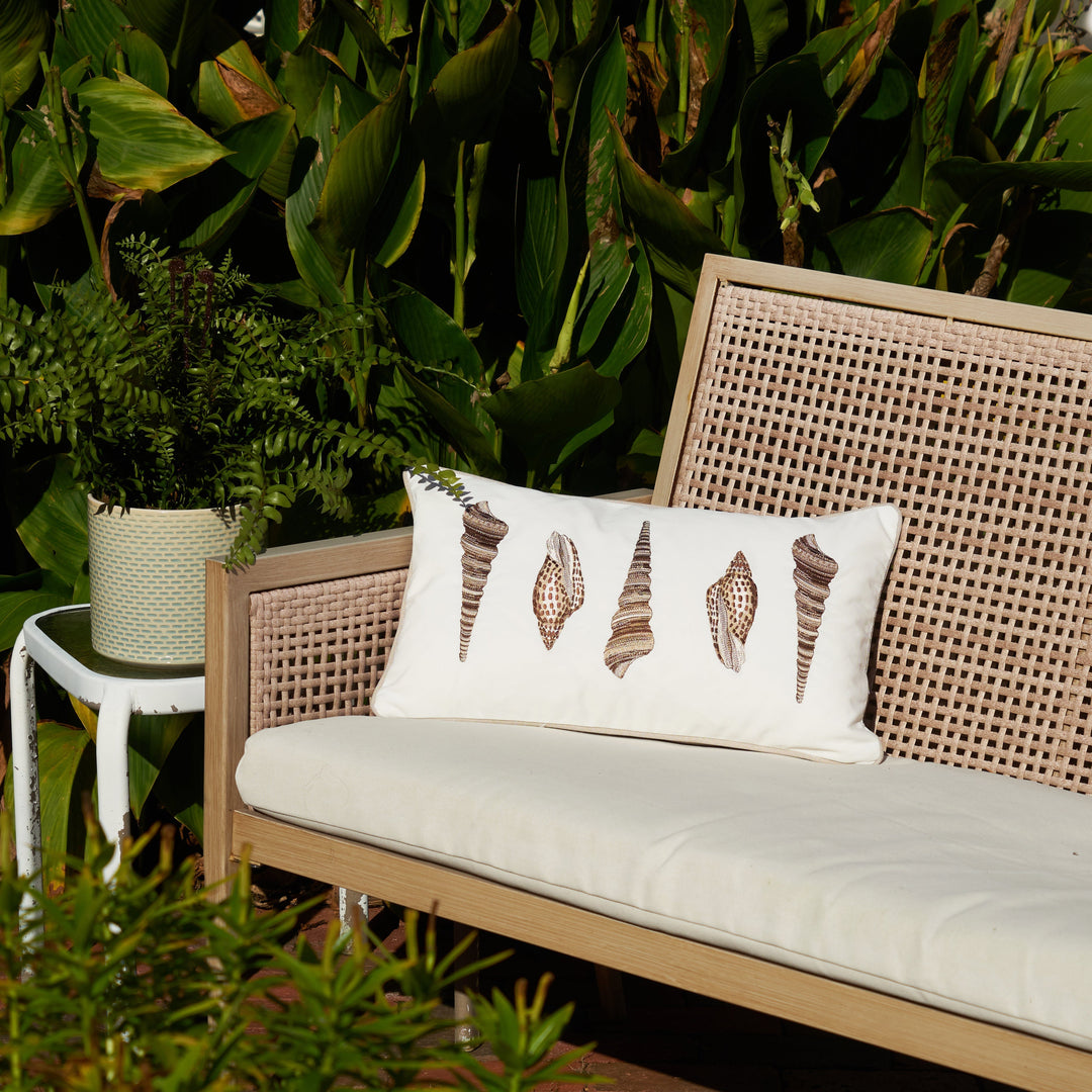 Rightside Design's Neutral Shells Indoor Outdoor Lumbar Pillow Featured in Seaside Retailer's Seaworthy Ideas