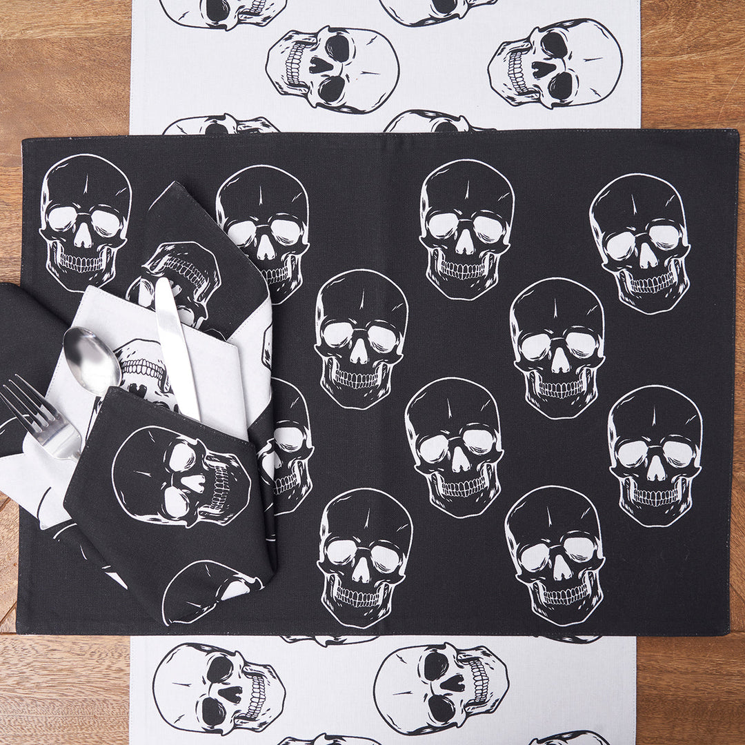 C&F Home's Skully Table Linens featured in Gifts & Decorative Accessories' 23 Frightful Finds Perfect for Spooky Season