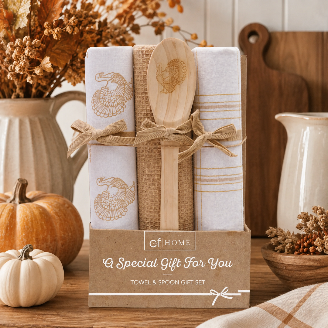C&F Home's Turkey Time & Plaid Kitchen Towel & Spoon Gift Set featured in Gifts & Decorative Accessories' 28 Products to Enhance the Autumn Aesthetic