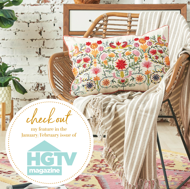 carol & frank's Pippa Decorative Pillow Featured in HGTV Magazine: Pippa Decorative Pillow