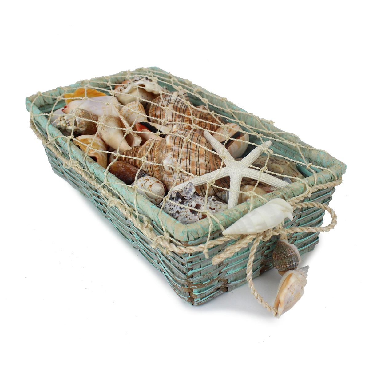 10 in. Blue Basket of Shells with Abaca Net – C&F Enterprises, Inc.