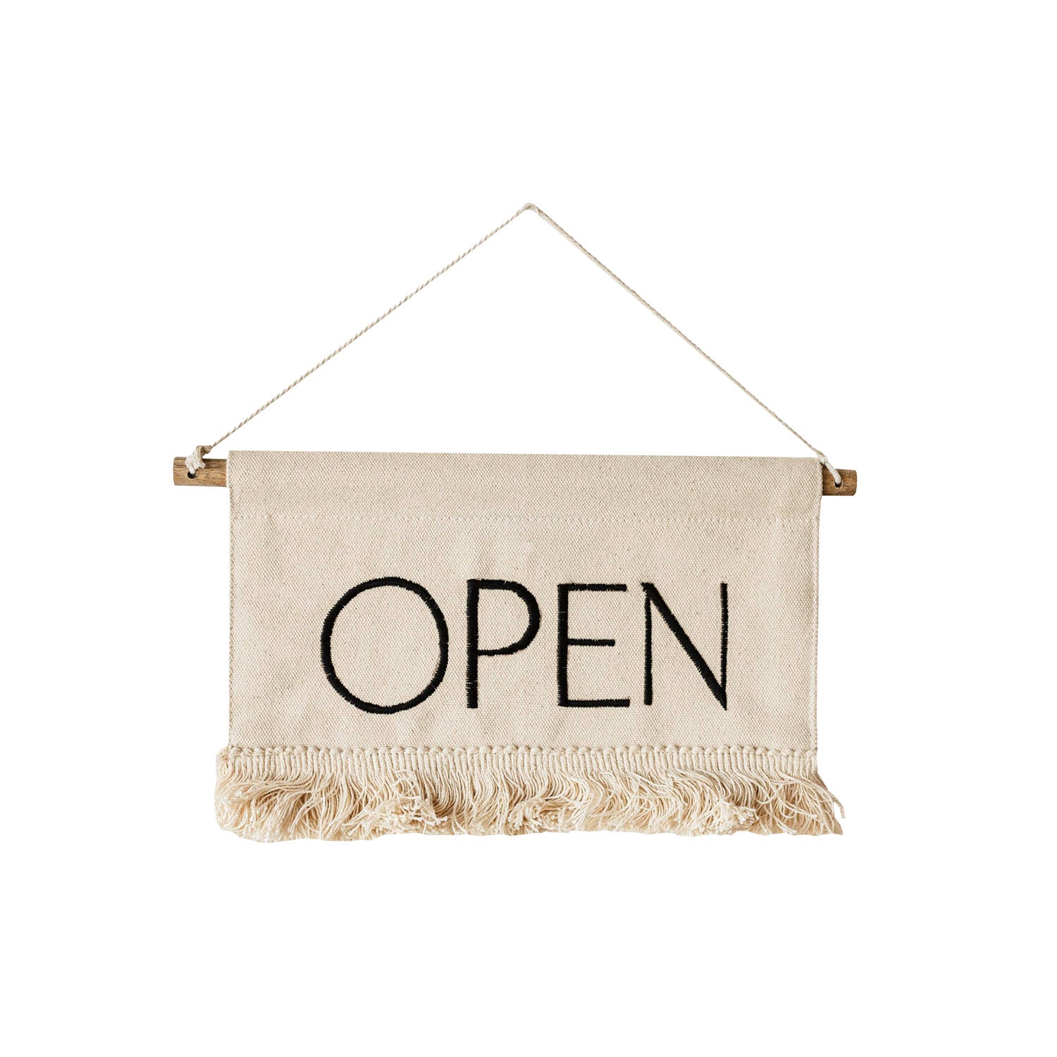 CLAUDIA COTTON EMBROIDERED HANGING OPEN CLOSED SIGN WITH FRINGE (MIN 2 ...