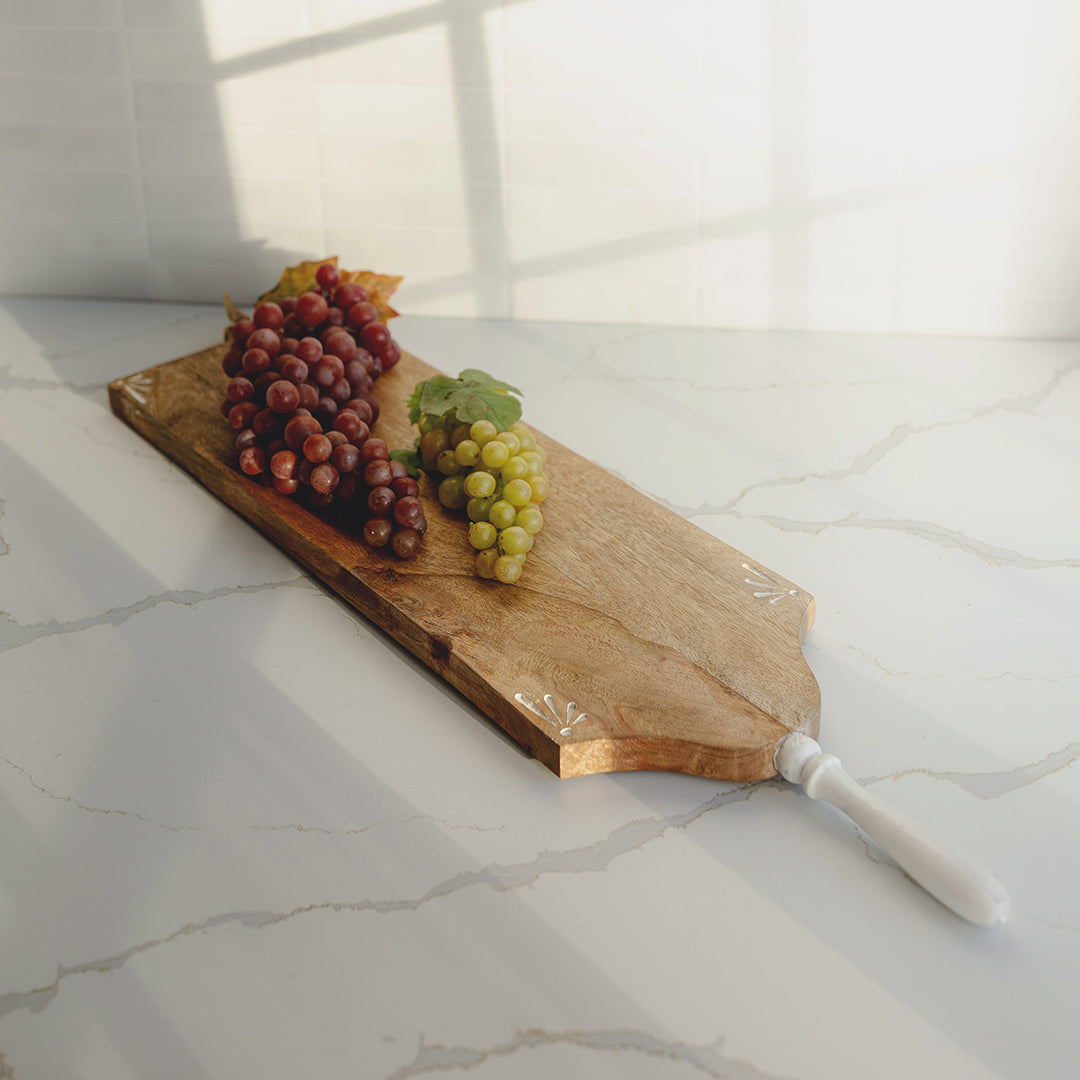 Top view of the lana cutting board with handle large showing its shape and opening